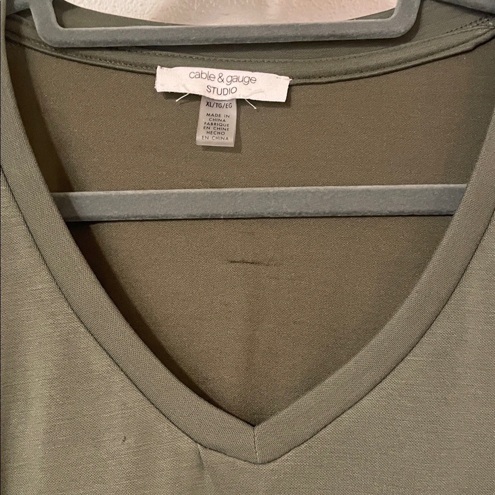 Zara Khaki V-Neck Short Sleeve Top - Picture 3 of 4